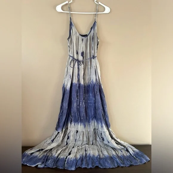 blue tie dye maternity dress Double v-neck tank maxi dress, Navy tie-dye -NF XS / Navy/blue main image 1